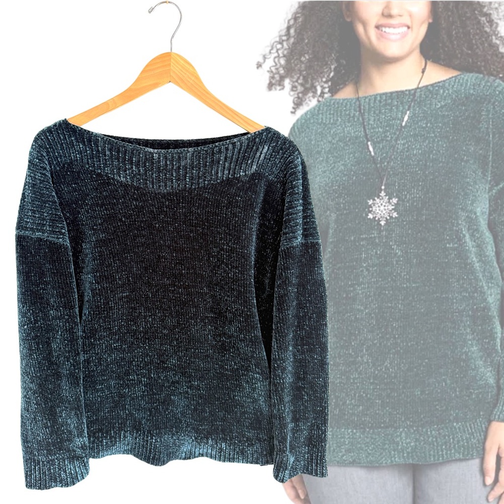 J Jill Jewel Green Green Loose Fit Slip Neck Women's Super Soft Sweater